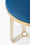 Gillmore Space Finn Circular Side Table Or Stool Admiral Blue Upholstered & Brass Frame