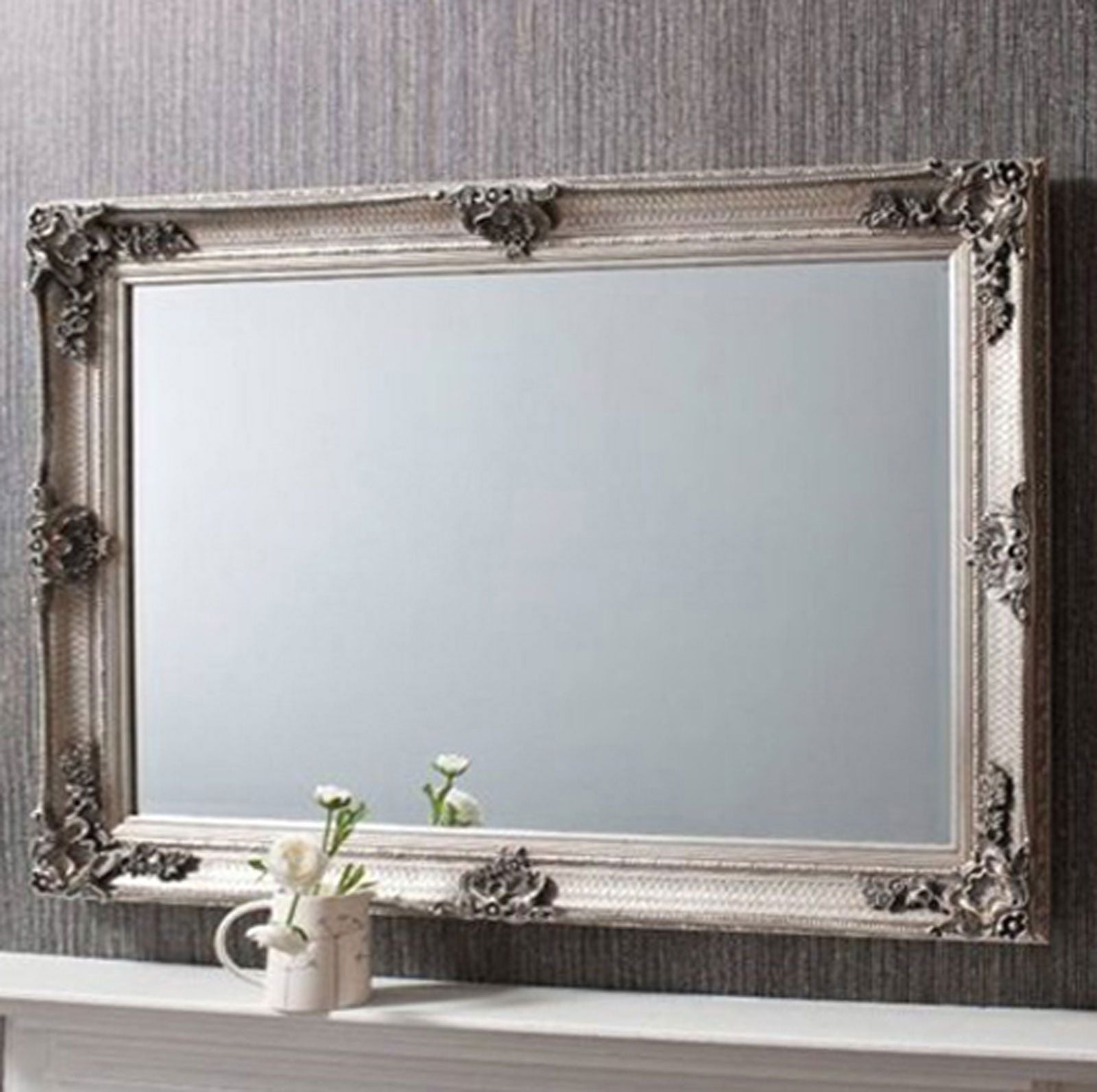 Carrington Silver Baroque Ornate Flourish Large Wall Mirror 110 x 79 CM