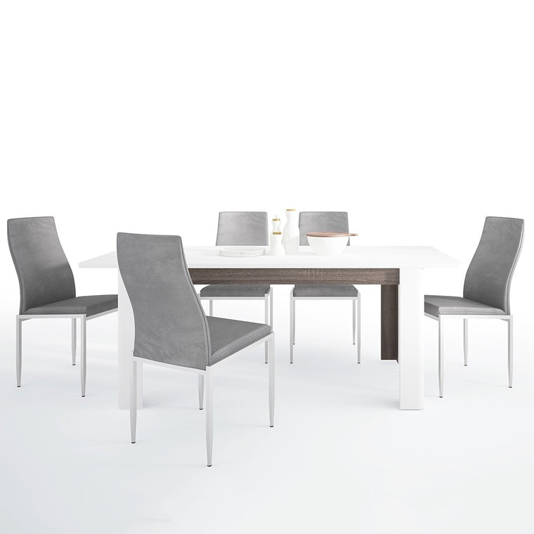Axton Norwood Living Extending Dining Table + 4 Milan High Back Chair Grey
