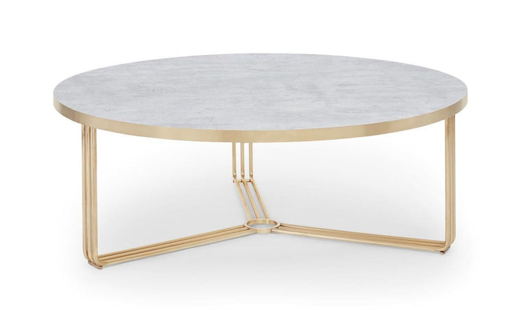 Gillmore Space Finn Large Circular Coffee Table Pale Stone Top & Brass Frame
