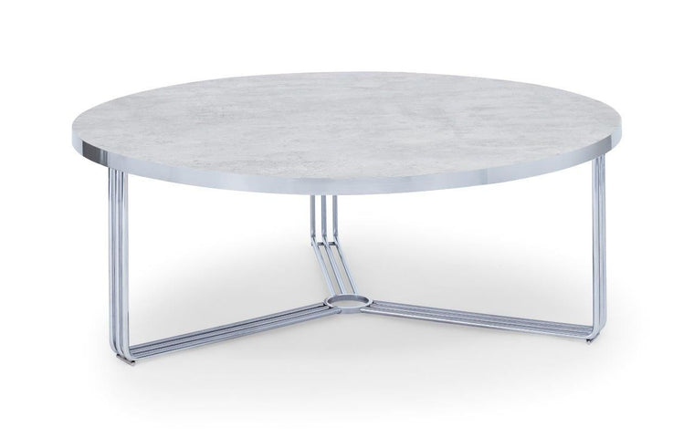 Gillmore Space Finn Large Circular Coffee Table Pale Stone Top & Polished Chrome Frame