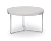 Gillmore Space Finn Small Circular Coffee Table Or Footstool Natural Upholstered & Polished Chrome Frame