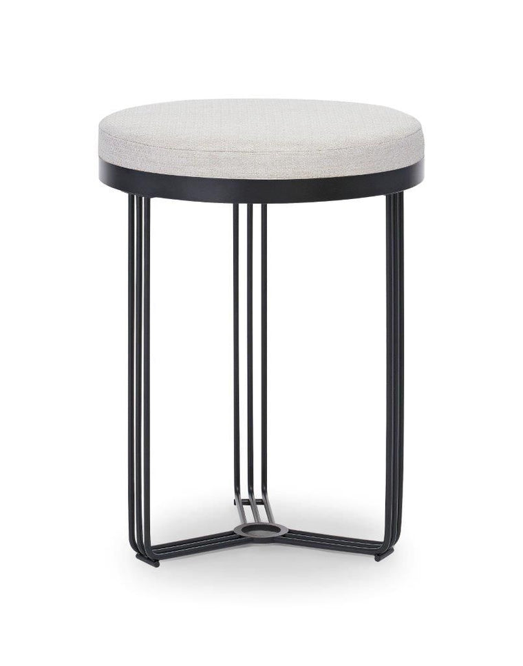 Gillmore Space Finn Circular Side Table Or Stool Silver Upholstered & Black Frame