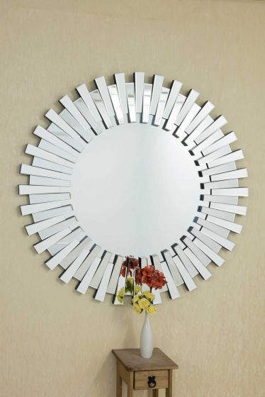 Carrington All Glass Stylised Large Round Mirror 120 x 120 CM