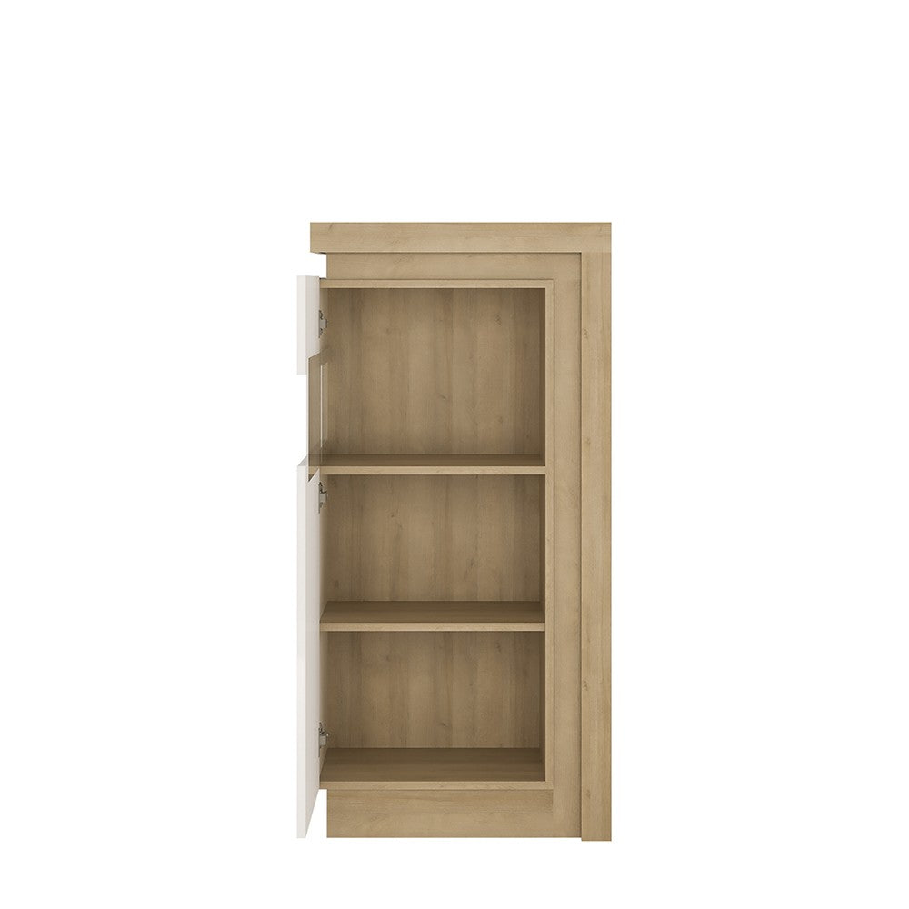 Axton Woodlawn Narrow Display Cabinet (LHD) 123.6cm High In Riviera Oak/White High Gloss