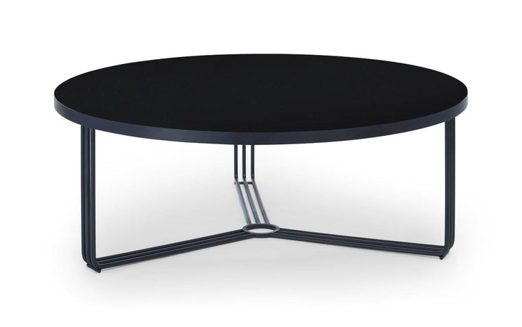 Gillmore Space Finn Large Circular Coffee Table Black Glass Top & Black Frame