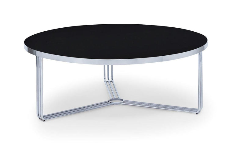 Gillmore Space Finn Large Circular Coffee Table Black Glass Top & Polished Chrome Frame