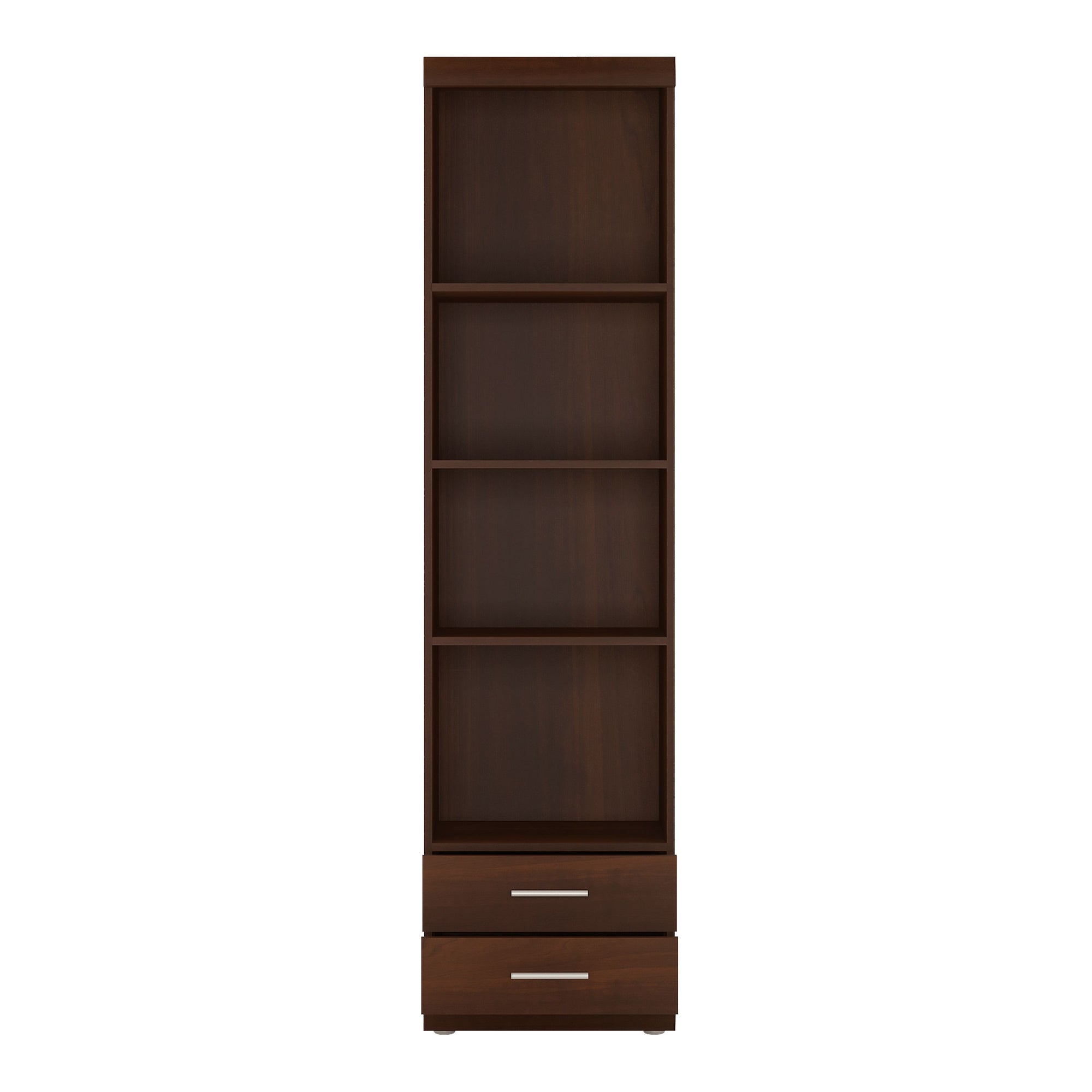 Axton Pelham Tall 2 Drawer Narrow Cabinet With Open Shelving in Dark Mahogany Melamine