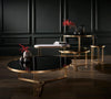 Gillmore Space Finn Large Circular Coffee Table Black Glass Top & Brass Frame